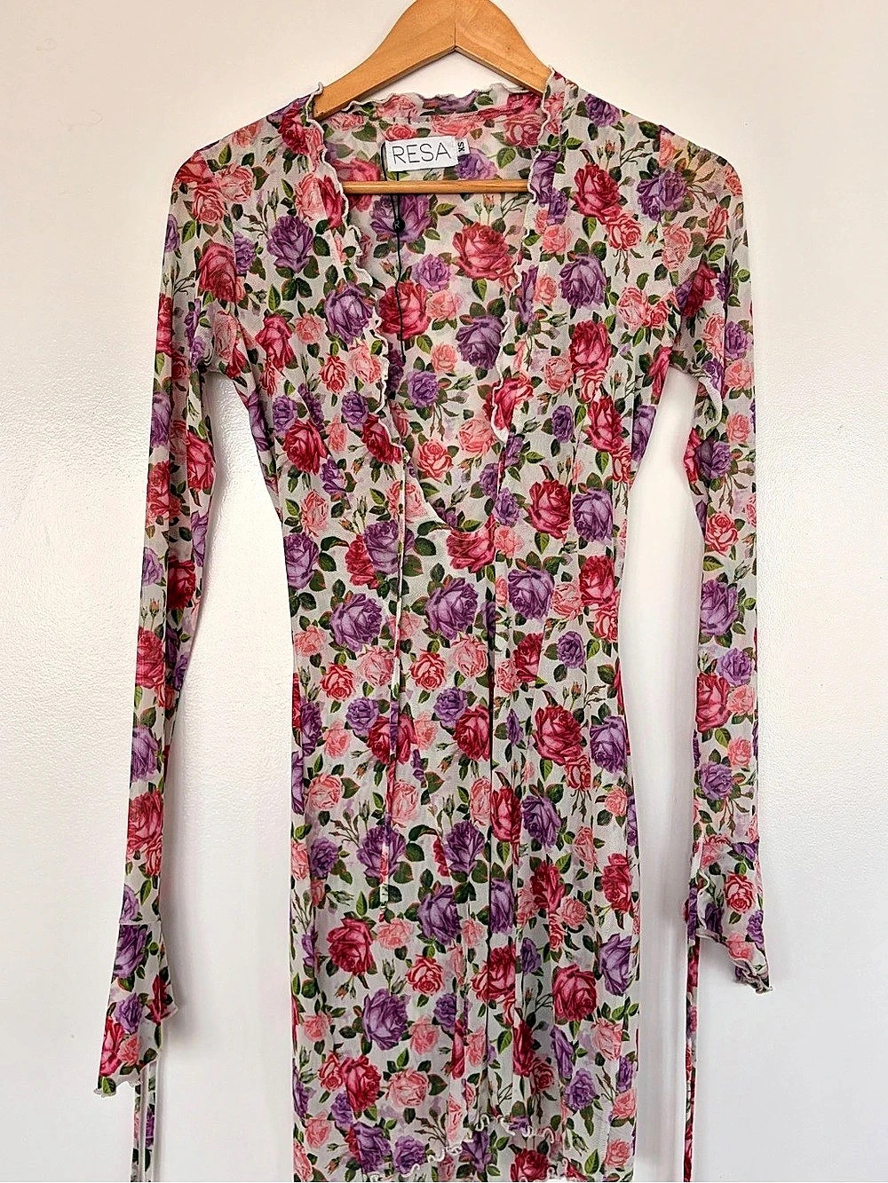 RESA Lyon Dress Floral Long Sleeve Midi Dress Pink & Purple XS
